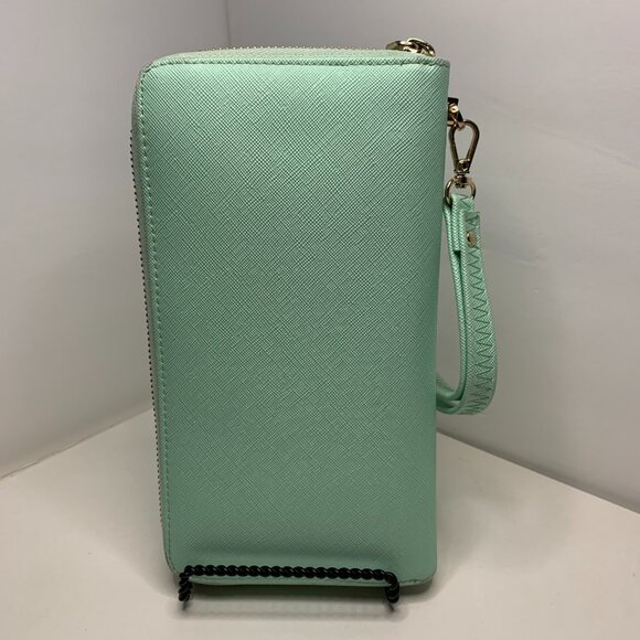 Chelmon Wristlet Zip Around Wallet Turqouise With Gold Hardware 8” X 4.5” - Picture 2 of 4